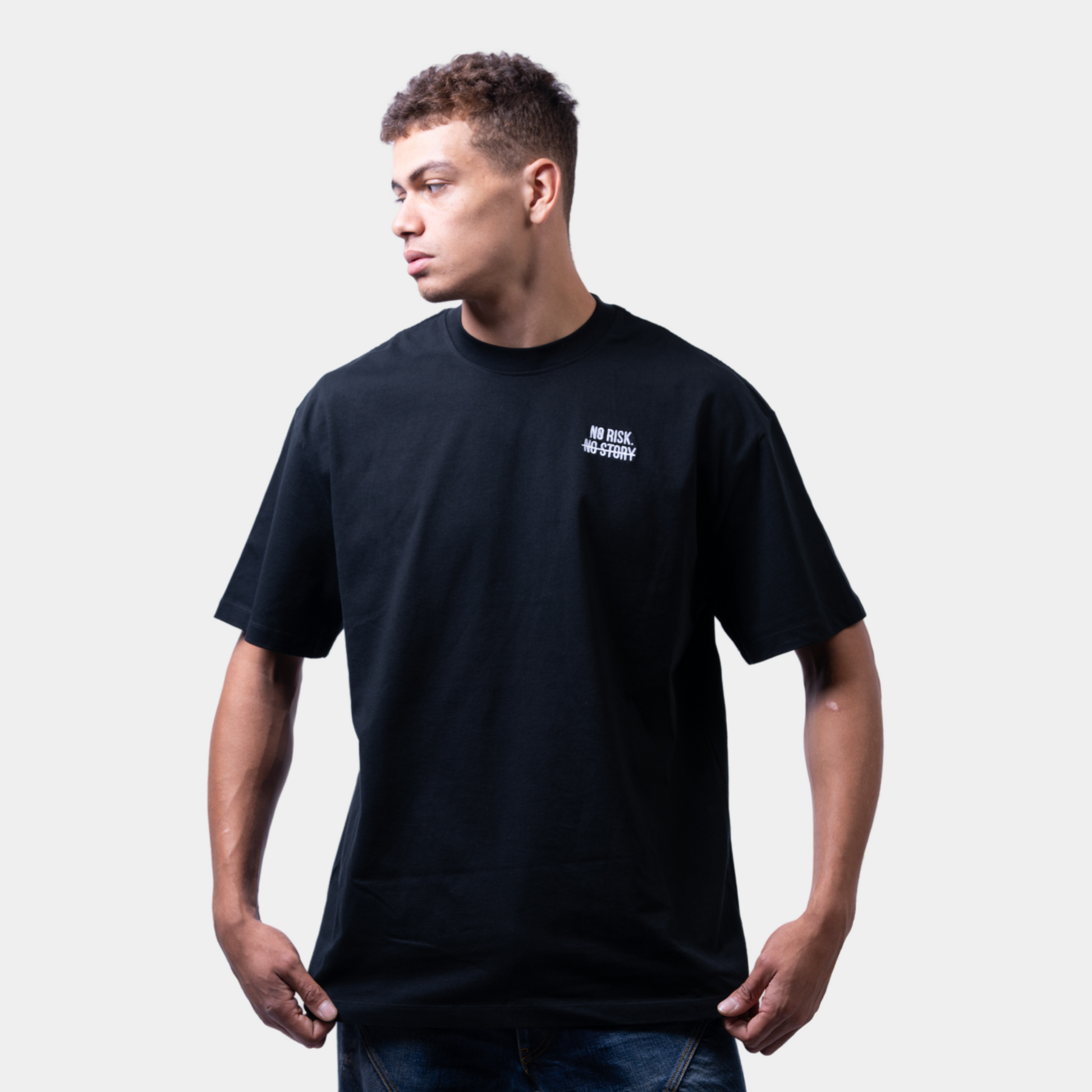 Space Black T-Shirt – No Risk. No Story Space Black T-Shirt – No Risk. No Story